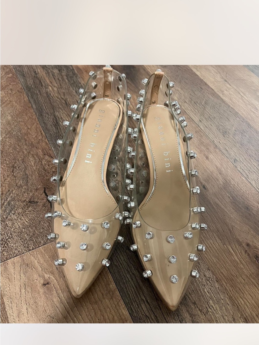Gianni Bini Clear Pointed-Toe Studded Kitten Heels 7.5 - Picture 2 of 7